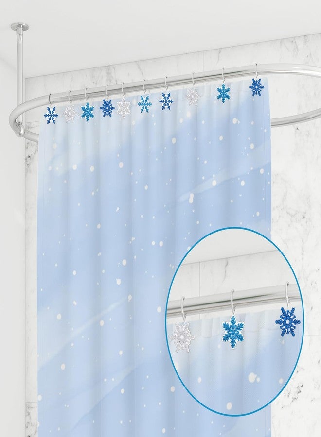 Whaline 12 Pcs Christmas Snowflake Shower Curtain Hooks Shower Rings Silver Blue Resin Decorative Curtain Rods Hooks for Winter Xmas Bathroom Bedroom Living Room Decor - Image 5