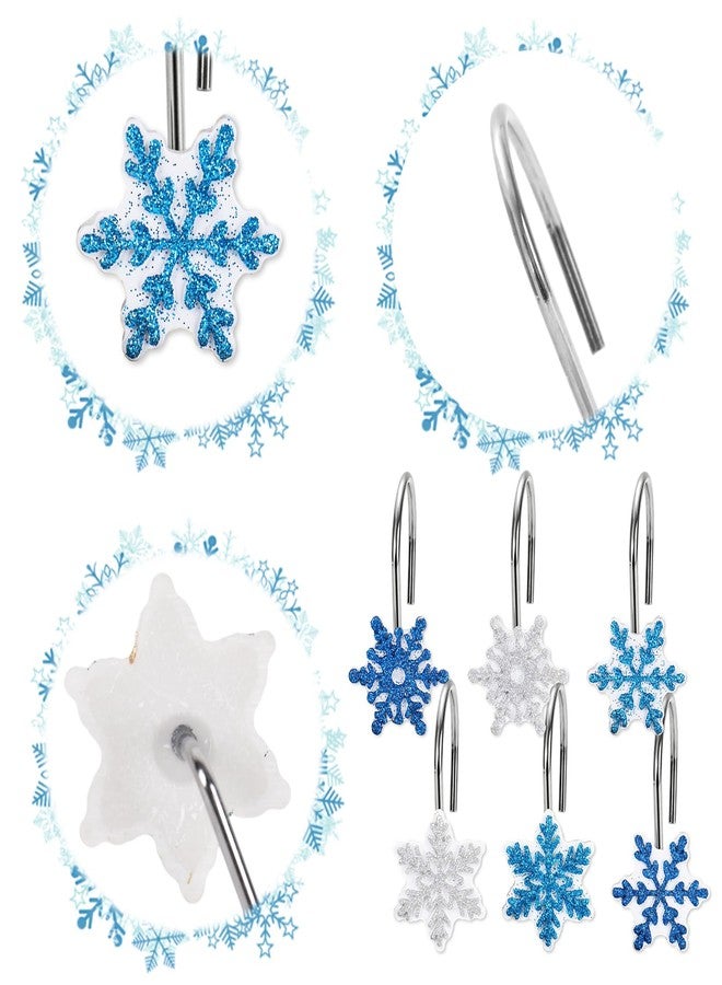 Whaline 12 Pcs Christmas Snowflake Shower Curtain Hooks Shower Rings Silver Blue Resin Decorative Curtain Rods Hooks for Winter Xmas Bathroom Bedroom Living Room Decor - Image 3