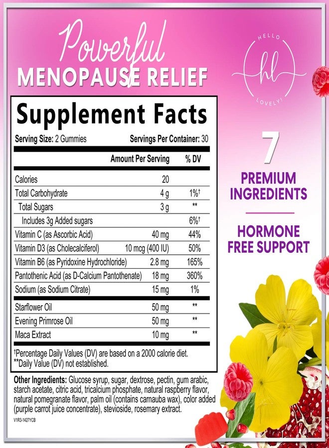 Hello Lovely! Menopause Supplements for Women - Complete Natural Mild Hot Flashes & Night Sweats Support, Multi Benefit Menopause Relief Gummy, Support for Balance & Energy, Gluten-Free & Non-GMO - 60 Gummies - Image 2