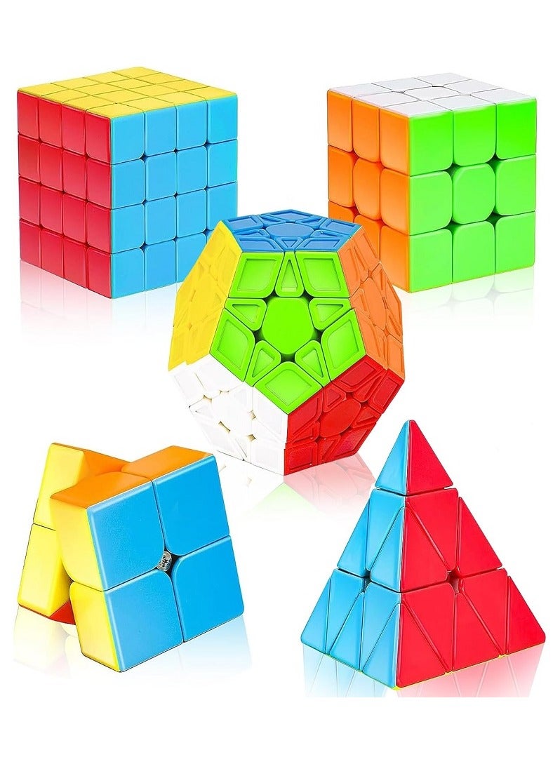 مو يو مجموعة مكعبات السرعة من 5 قطع، مكعبات مويو، مكعب السرعة 2×2، 3×3، 4×4، ميجامينكس، هرم، لغز ثلاثي الأبعاد، مجموعة مكعبات سحرية بدون ملصقات للمراهقين والبالغين