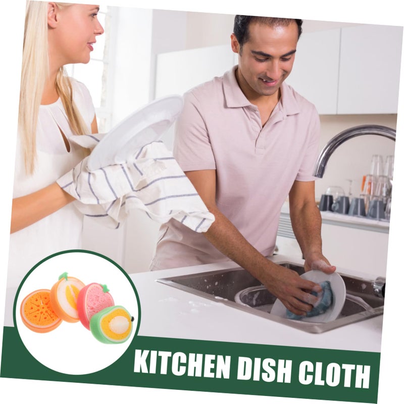 Reusable Kitchen Sponges 4Pcs Cute Fruit Designs Absorbent Thickened Cleaning Cloths - Image 4