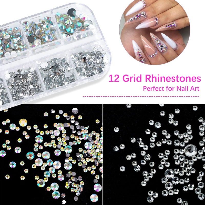 Canvalite Rhinestones 2784PCS in 6 Sizes Flat Back Gems, Crystal AB Art Gems with 5Pcs Jewelry Glue, Pick Up Tweezers and Picker Dotting Pen for Nails, Makeup, Stocking Stuffers Gifts for Women - Image 4