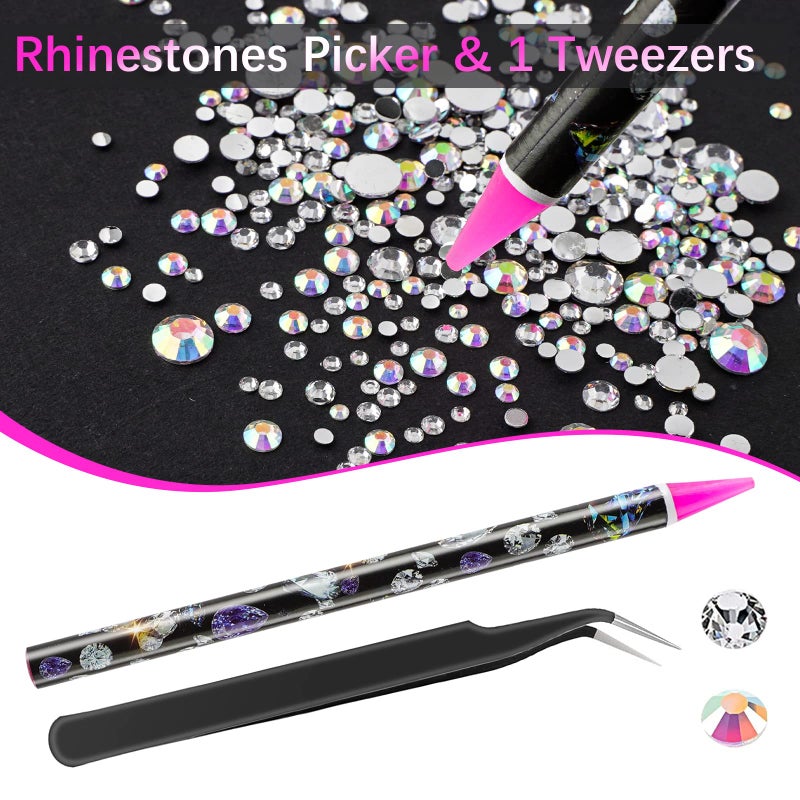 Canvalite Rhinestones 2784PCS in 6 Sizes Flat Back Gems, Crystal AB Art Gems with 5Pcs Jewelry Glue, Pick Up Tweezers and Picker Dotting Pen for Nails, Makeup, Stocking Stuffers Gifts for Women - Image 5