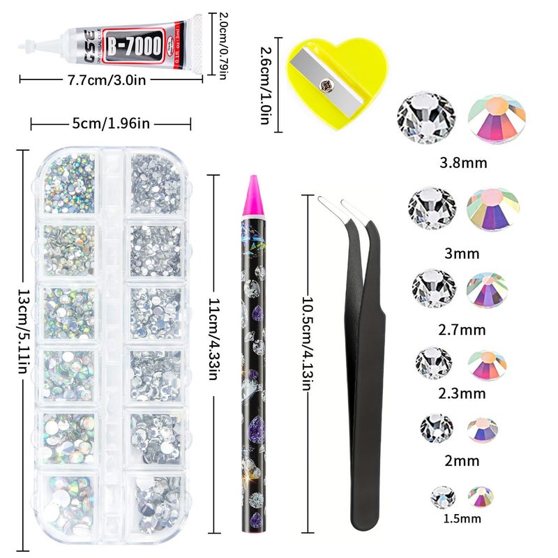 Canvalite Rhinestones 2784PCS in 6 Sizes Flat Back Gems, Crystal AB Art Gems with 5Pcs Jewelry Glue, Pick Up Tweezers and Picker Dotting Pen for Nails, Makeup, Stocking Stuffers Gifts for Women - Image 2
