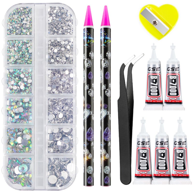 Canvalite Rhinestones 2784PCS in 6 Sizes Flat Back Gems, Crystal AB Art Gems with 5Pcs Jewelry Glue, Pick Up Tweezers and Picker Dotting Pen for Nails, Makeup, Stocking Stuffers Gifts for Women - Image 1