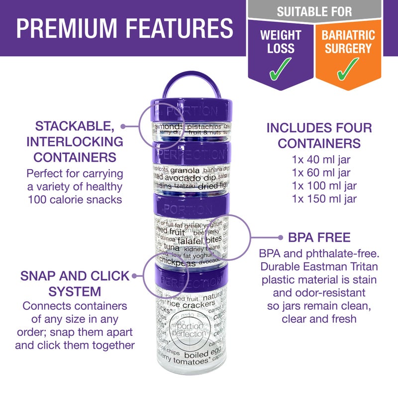 Portion Perfection 100 Cal Stackable Snack Containers for Weight Management, Food Portion Control Containers for Weight Control with Instructions for Men, Women and Bariatric Must-Haves (Purple) - Image 2
