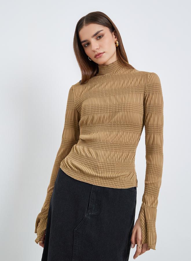 Styli Women Brown Textured Knit Top - Image 1