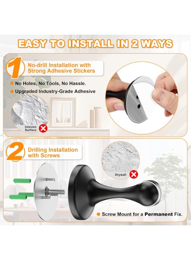 Magnetic Door Stoppers 2 Pack, Stainless Steel Door Stops, Wall-Mounted and Floor Mounting Metal Doorstops, Door Holder Keep Door Open, No Drilling Door Stop with Adhesive Tapes, Black - Image 3