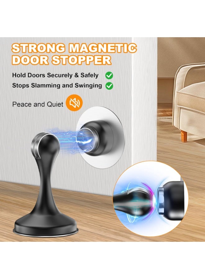 Magnetic Door Stoppers 2 Pack, Stainless Steel Door Stops, Wall-Mounted and Floor Mounting Metal Doorstops, Door Holder Keep Door Open, No Drilling Door Stop with Adhesive Tapes, Black - Image 2