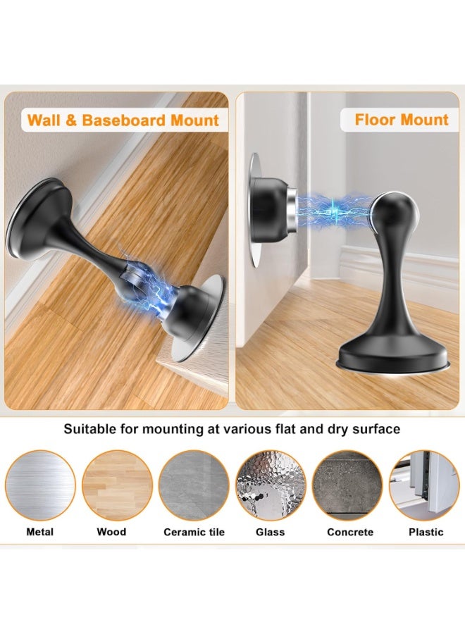 Magnetic Door Stoppers 2 Pack, Stainless Steel Door Stops, Wall-Mounted and Floor Mounting Metal Doorstops, Door Holder Keep Door Open, No Drilling Door Stop with Adhesive Tapes, Black - Image 4