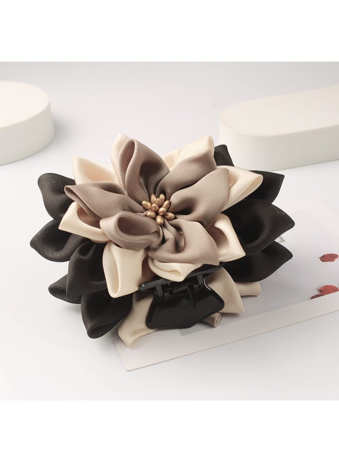 Merdia Hair Clip for Women Flower Design 11 CM 47G Black Beige and Coffee - Image 4