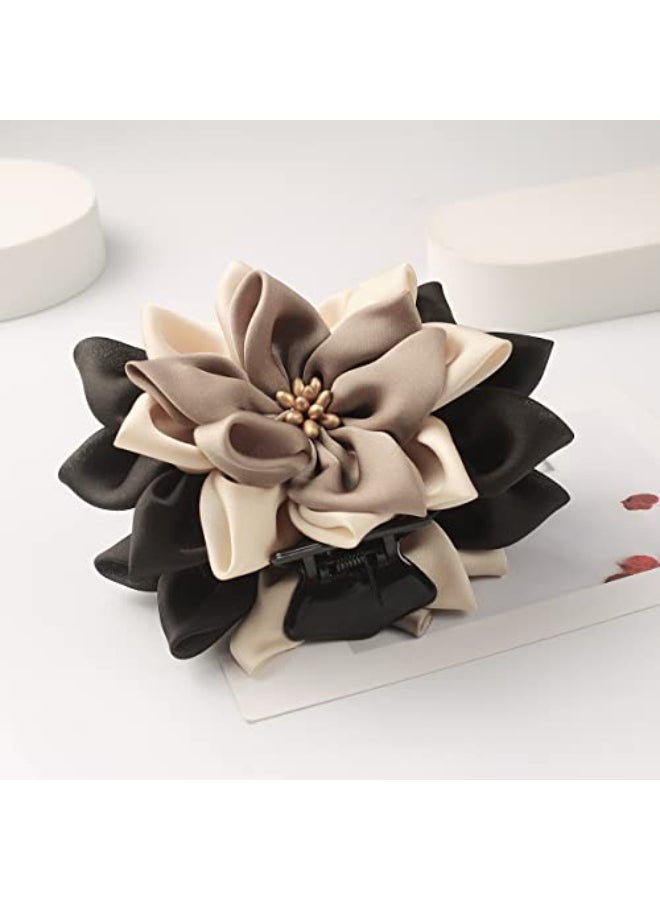 Merdia Hair Clip for Women Flower Design 11 CM 47G Black Beige and Coffee - Image 3
