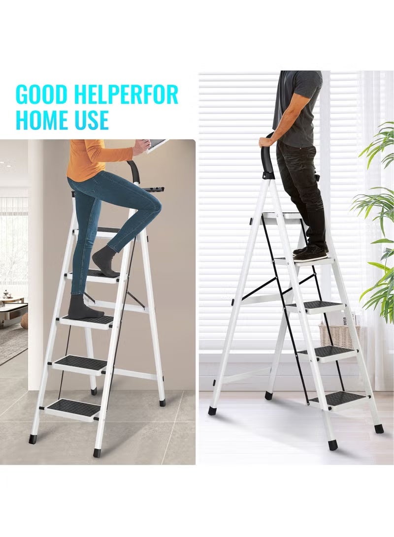 AETHER Foldable Ladder 5 Steps with Safety Lock and Wide Anti Slip Pedal Sturdy Steel for Home Kitchen Office - Image 3