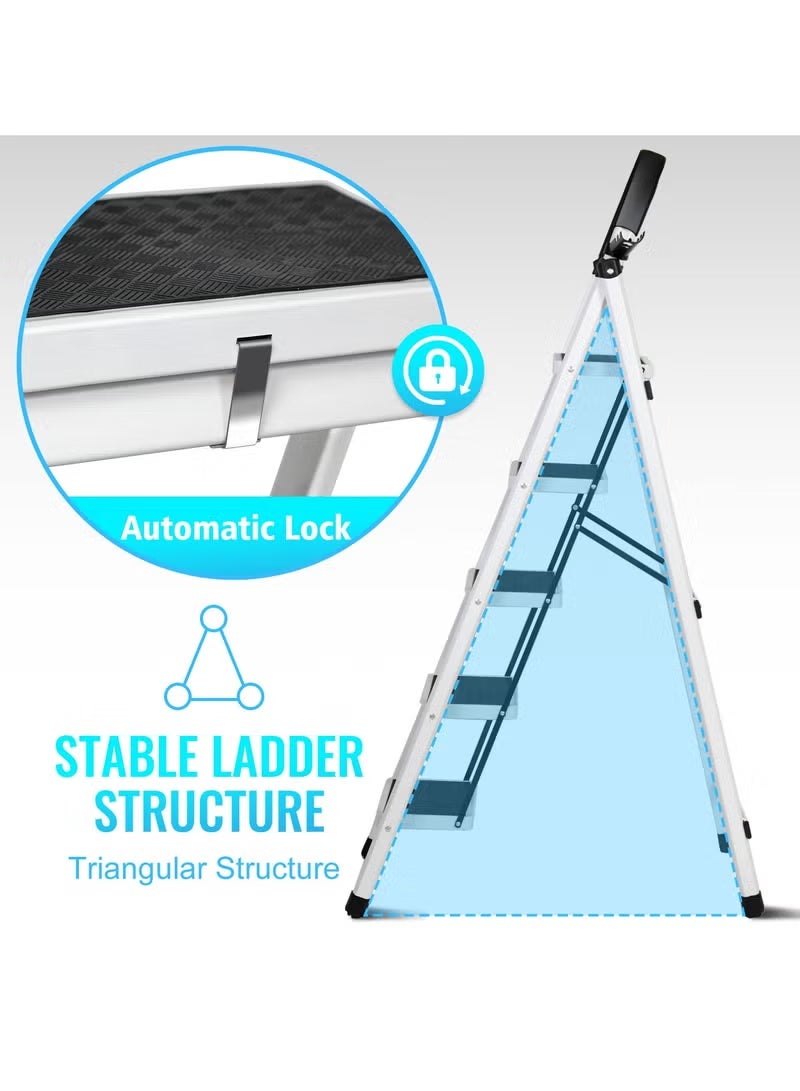 AETHER Foldable Ladder 5 Steps with Safety Lock and Wide Anti Slip Pedal Sturdy Steel for Home Kitchen Office - Image 4