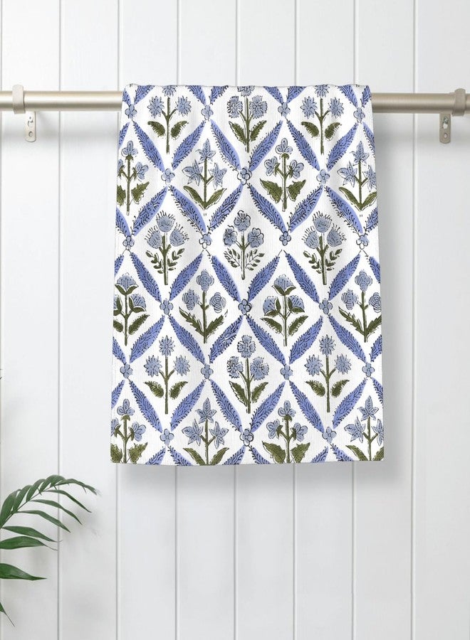 Sorktse Blue Sage Green Block Print Kitchen Towels Vintage Floral Dish Towel 16×24 Inch Soft Absorbent Spring Summer Flowers Hand Cloths Decorative for Kitchen Drying Set of 2 - Image 3