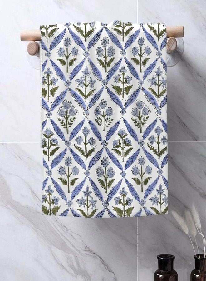 Sorktse Blue Sage Green Block Print Kitchen Towels Vintage Floral Dish Towel 16×24 Inch Soft Absorbent Spring Summer Flowers Hand Cloths Decorative for Kitchen Drying Set of 2 - Image 5