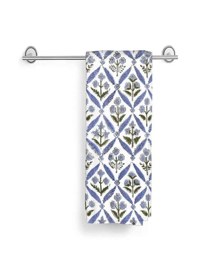 Sorktse Blue Sage Green Block Print Kitchen Towels Vintage Floral Dish Towel 16×24 Inch Soft Absorbent Spring Summer Flowers Hand Cloths Decorative for Kitchen Drying Set of 2 - Image 4