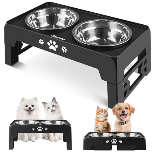 Jovrun Elevated Dog Bowls for Small Dogs and Cats NonSlip Cat Bowls with 2 Thick 55 Stainless Steel Dishes Dog Feeder 2 Heights Adjustable to 2653 - Image 1