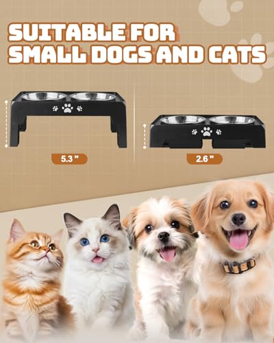 Jovrun Elevated Dog Bowls for Small Dogs and Cats NonSlip Cat Bowls with 2 Thick 55 Stainless Steel Dishes Dog Feeder 2 Heights Adjustable to 2653 - Image 3