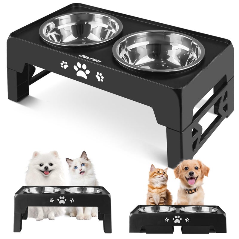 Jovrun Elevated Dog Bowls for Small Dogs and Cats NonSlip Cat Bowls with 2 Thick 55 Stainless Steel Dishes Dog Feeder 2 Heights Adjustable to 2653 - Image 2