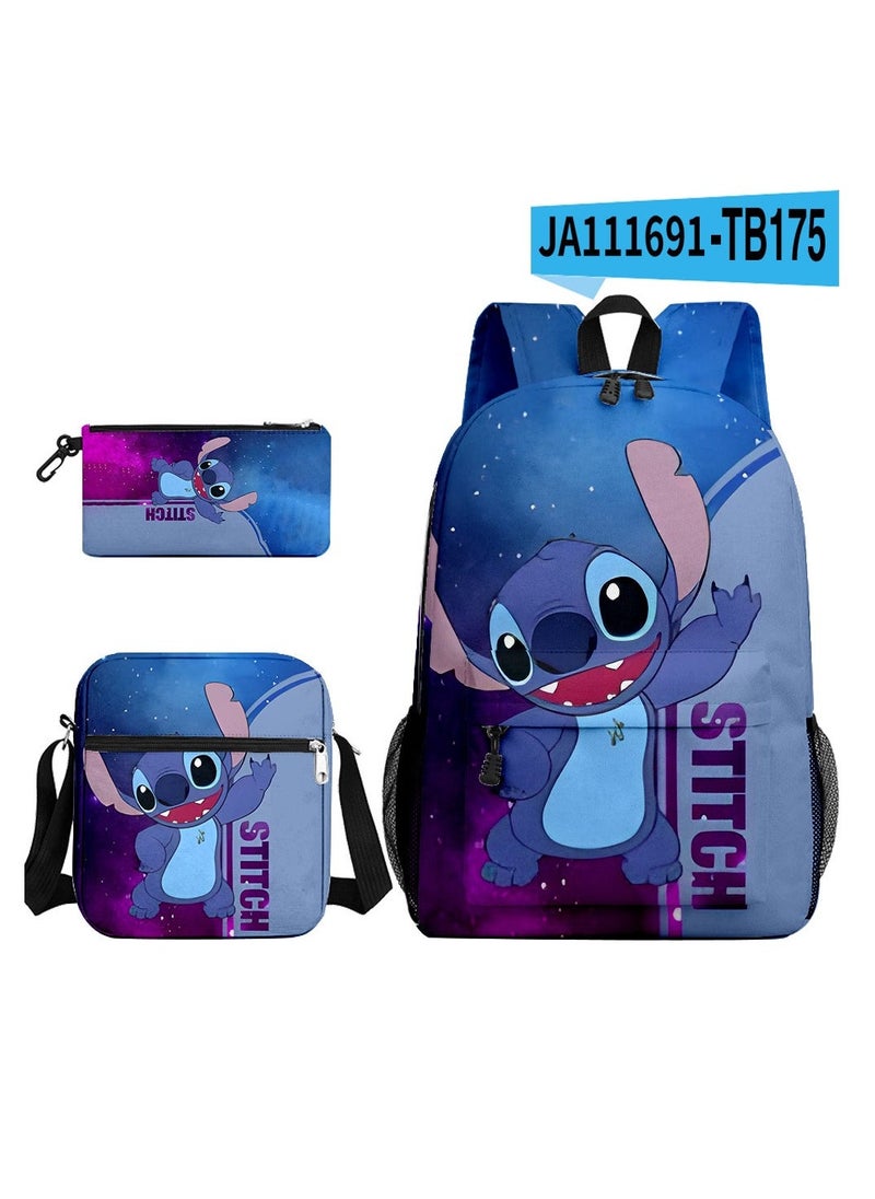 SKT Shiketro New Cartoon Stitch Backpack School Bag Children's Lunch Bag Pencil Bag Three-Piece Set For Primary And Secondary School Students 32*45*13 cm