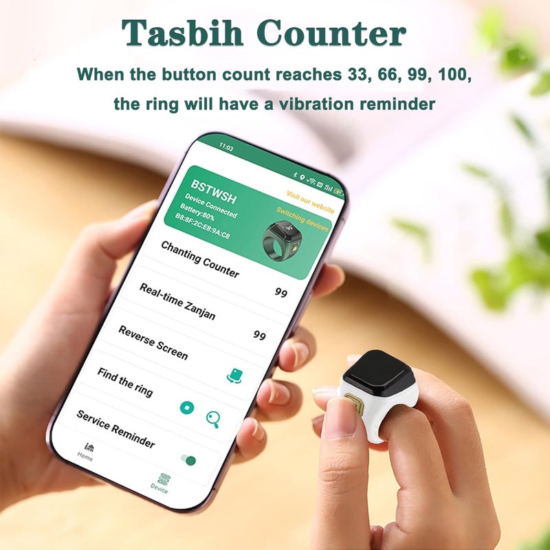 KEWAYO Smart Tasbih Zikr Ring 22mm, Muslim Prayer, OLED Display, Tasbih Counter, Wearable Technology, Waterproof, USB Rechargeable - Image 4