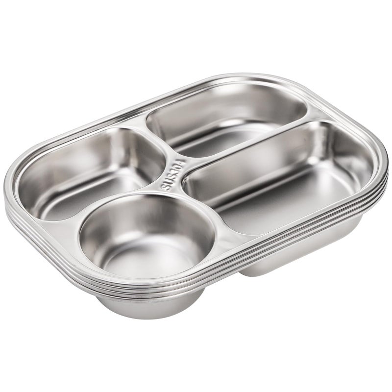DEAYOU 4 Pack 18/10 Stainless Steel Divided Plate, Small Child Plate with 4-Compartment, Portion Control Serving Platter, Mess Food Sectioned Tray for Dinner, Lunch, Cafeteria, Kids, Adult - Image 5