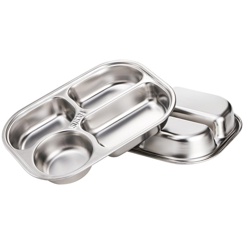 DEAYOU 4 Pack 18/10 Stainless Steel Divided Plate, Small Child Plate with 4-Compartment, Portion Control Serving Platter, Mess Food Sectioned Tray for Dinner, Lunch, Cafeteria, Kids, Adult - Image 4