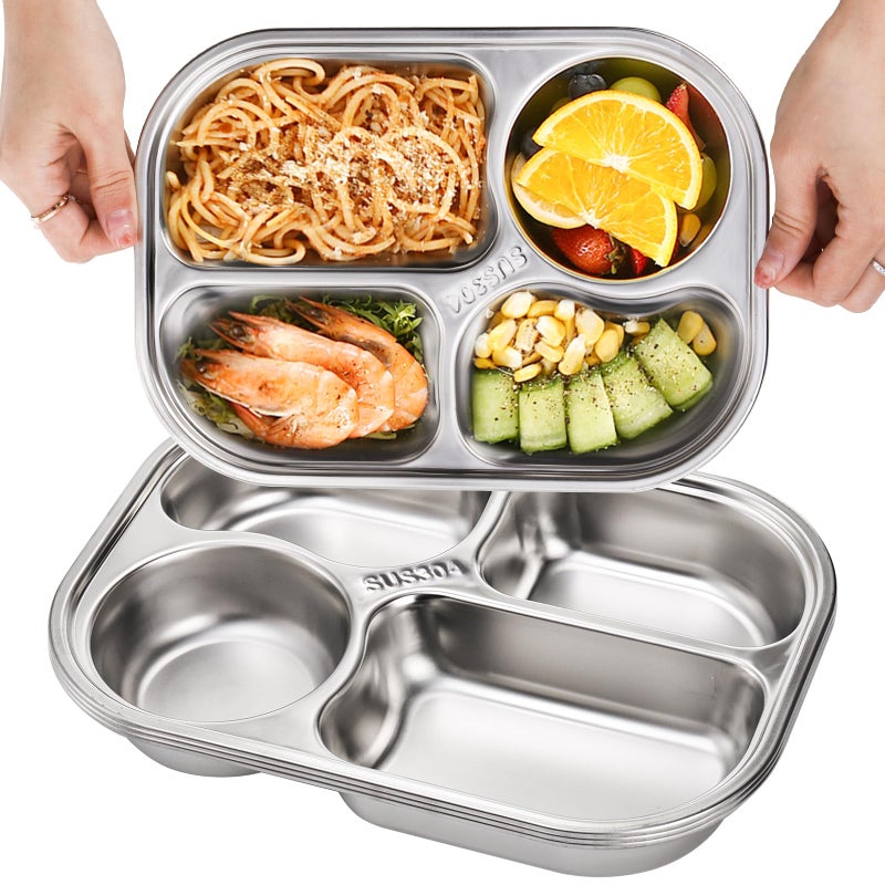 DEAYOU 4 Pack 18/10 Stainless Steel Divided Plate, Small Child Plate with 4-Compartment, Portion Control Serving Platter, Mess Food Sectioned Tray for Dinner, Lunch, Cafeteria, Kids, Adult - Image 3