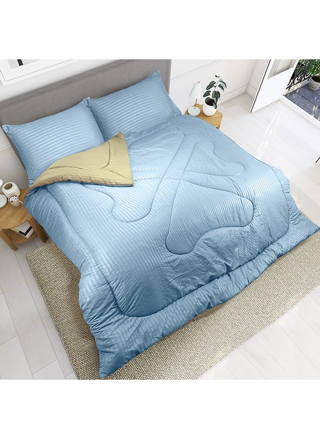 Hotel Linen Klub Hotel Linen Klub  Reversible Down Alternative Comforter  Set -Ultra Soft Brushed Stripe Microfiber Fabric, 200GSM Soft Fibersheet Filling, Size :Single 160 x 200cm , Color: Aqua & Olive Green  - Image 1