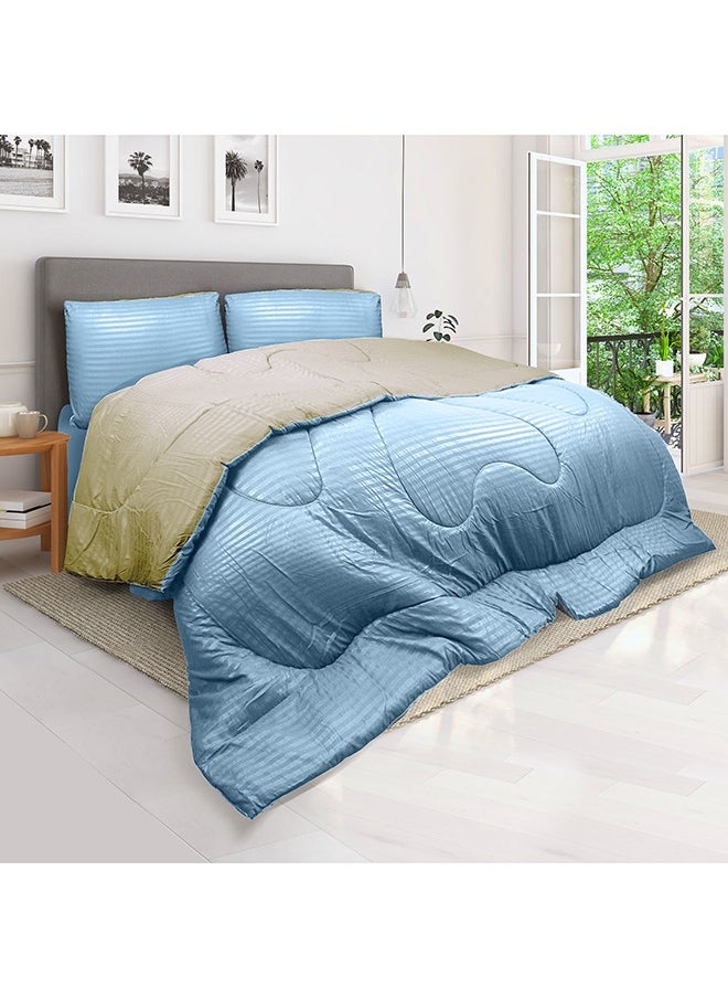 Hotel Linen Klub Hotel Linen Klub  Reversible Down Alternative Comforter  Set -Ultra Soft Brushed Stripe Microfiber Fabric, 200GSM Soft Fibersheet Filling, Size :Single 160 x 200cm , Color: Aqua & Olive Green  - Image 2