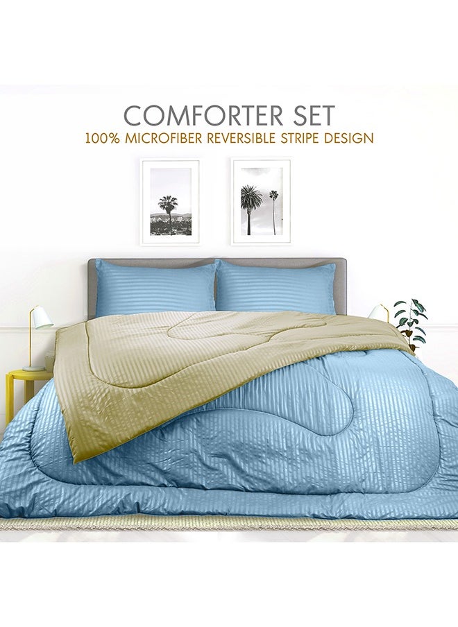 Hotel Linen Klub Hotel Linen Klub  Reversible Down Alternative Comforter  Set -Ultra Soft Brushed Stripe Microfiber Fabric, 200GSM Soft Fibersheet Filling, Size :Single 160 x 200cm , Color: Aqua & Olive Green  - Image 3