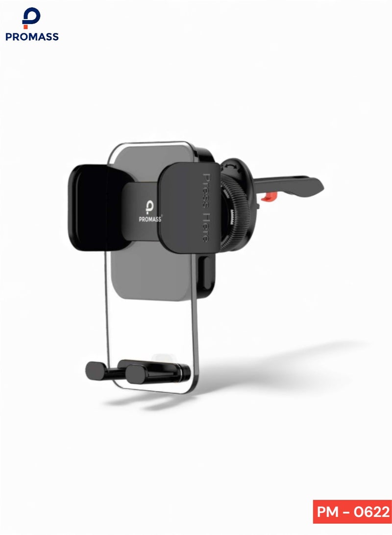 PROMASS Car phone holder that attaches to the air vent, [360-degree rotation of the vent], [one-button opening], sturdy metal hook phone holder, suitable for iPhone 16/15/14/13, Samsung S25/24/23, smartphone accessories from 4.7-7.2 inches - Image 1