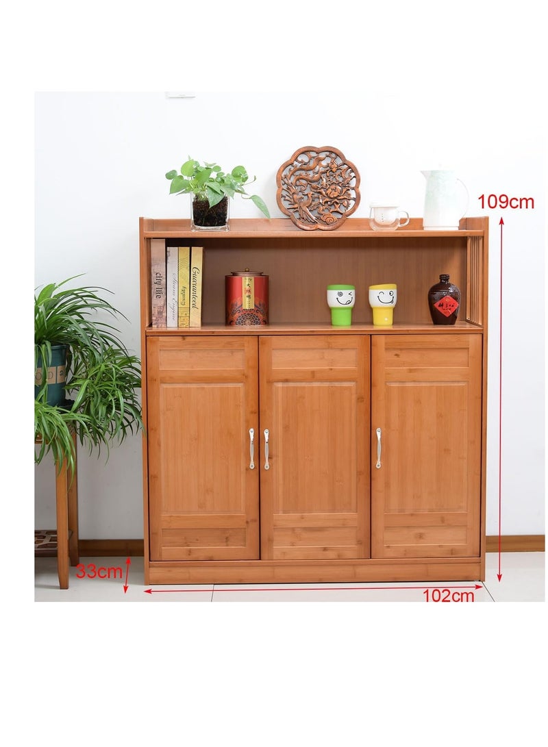 Generic Buffet Table Cabinet Sideboard Cabinet for Dining Room Floor Free Standing Home Storage Cabinet 3 Doors Wooden Kitchen Storage Cabinet with Storage Shelves for Bedroom Living Room Pantry Cupboard  - Image 1