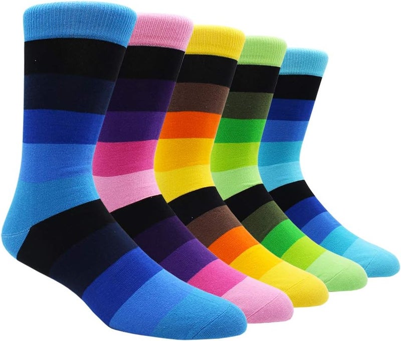 TOEJYJ Mens Fun Dress Socks, Pattern Funny Casual Socks Pack, Colorful Striped Cotton Novelty Socks Size 10-13 - Image 1