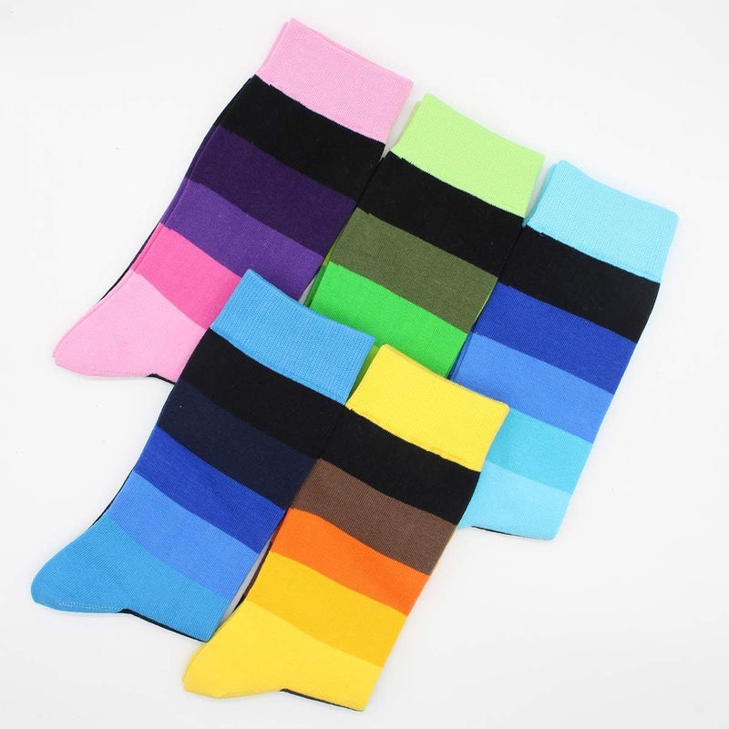 TOEJYJ Mens Fun Dress Socks, Pattern Funny Casual Socks Pack, Colorful Striped Cotton Novelty Socks Size 10-13 - Image 2