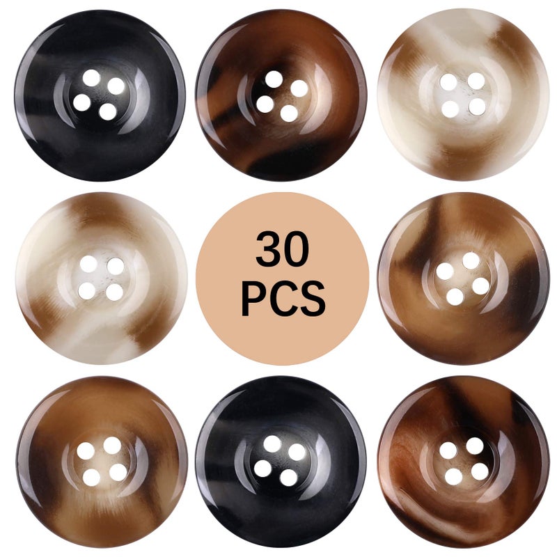 QXUJI QXUJI 30 PCS Resin Sewing Buttons 25mm1 inch Round Bulk Buttons for Sewing with 4 Matte Pattern Size 4 Holes for Sewing DIY Crafts Manual Button Painting Handmade Repair Cloth 