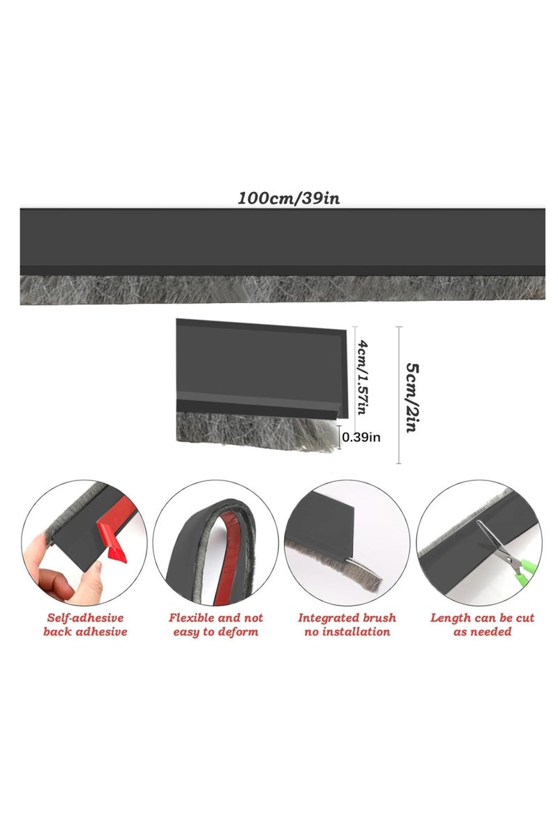 Door Bottom Brush & Rubber Seal  Under Door Draft Blocker Keeping Noise Repellent & Dust (100cm, Brush) - Image 2
