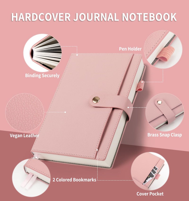 ALKALO A5 Lined Leather Journal Notebook, Hardcover Journal Set with Pen, Monthly Index Tabs and Gift Box, 320 Pages 100GSM Thick Paper, Thick Daily Diary, Journal for Women, Men, School, Travel, Work(Pink) - Image 3