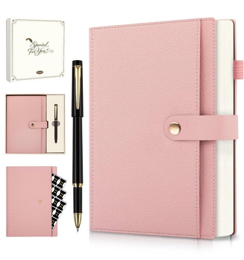 ALKALO A5 Lined Leather Journal Notebook, Hardcover Journal Set with Pen, Monthly Index Tabs and Gift Box, 320 Pages 100GSM Thick Paper, Thick Daily Diary, Journal for Women, Men, School, Travel, Work(Pink) - Image 1