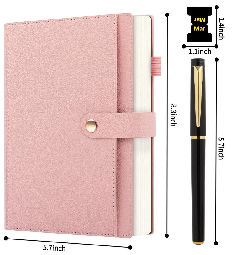 ALKALO A5 Lined Leather Journal Notebook, Hardcover Journal Set with Pen, Monthly Index Tabs and Gift Box, 320 Pages 100GSM Thick Paper, Thick Daily Diary, Journal for Women, Men, School, Travel, Work(Pink) - Image 2