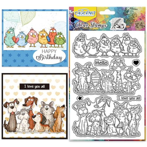 CHGCRAFT Funny Cat Dog Bird Clear Stamp Silicone Clear Stamps Transparent Handicraft Stamps for DIY Scrapbooking Photo Album Decorative Cards Making Animals 63x43inch - Image 1