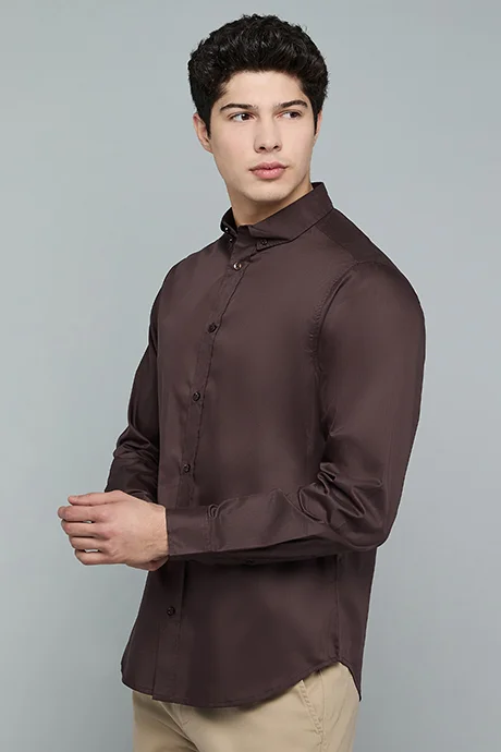 أر أند بي Solid Shirt with Button-Down Collar and Long Sleeves