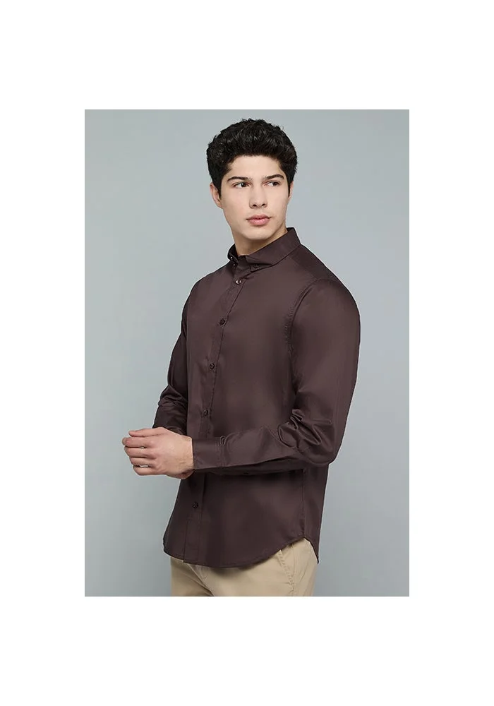 أر أند بي Solid Shirt with Button-Down Collar and Long Sleeves