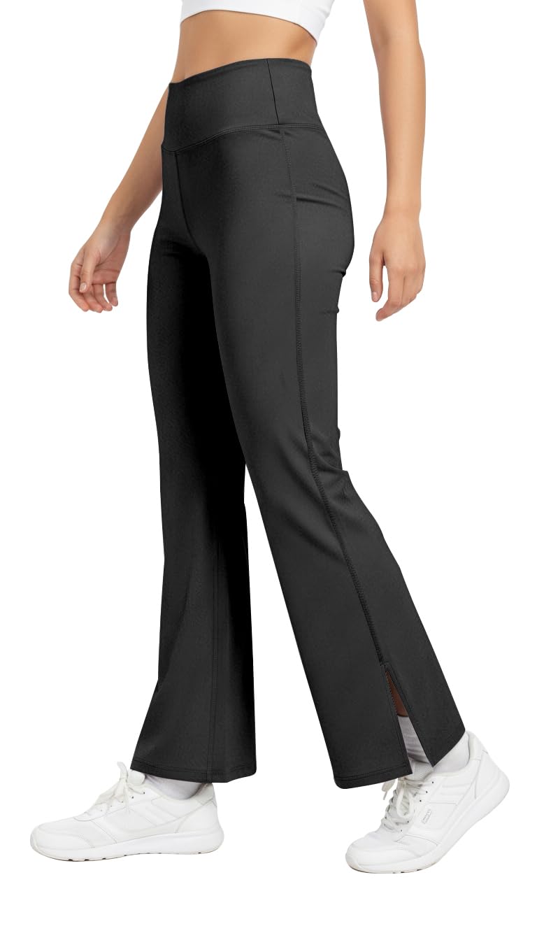 VALLEY High Waist Wide Leg with Side Slit || Stretchable Tights || Highwaist Sports Fitness Activewear Yoga Pants for Women (in, Alpha, L, Regular, Black) - Image 1