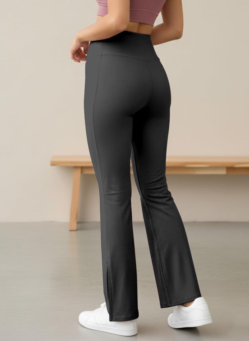 VALLEY High Waist Wide Leg with Side Slit || Stretchable Tights || Highwaist Sports Fitness Activewear Yoga Pants for Women (in, Alpha, L, Regular, Black) - Image 2
