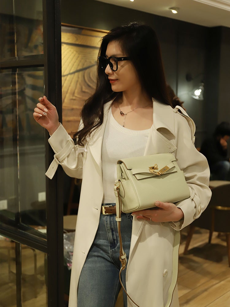 Kelly Messenger Bag Mini Second Generation Top Layer Cowhide Genuine Leather Women'S Bag Women'S Trendy Ins Fashionable One-Shoulder Crossbody Bag - Image 3