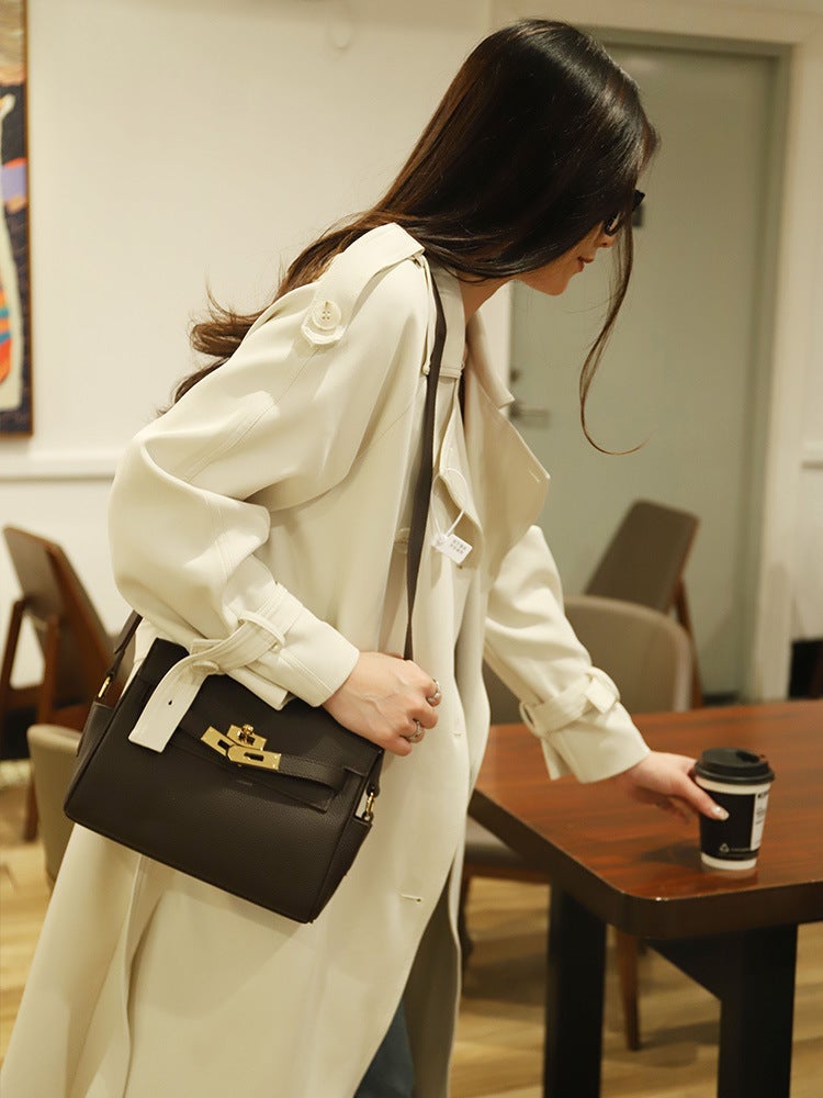 Kelly Messenger Bag Mini Second Generation Top Layer Cowhide Genuine Leather Women'S Bag Women'S Trendy Ins Fashionable One-Shoulder Crossbody Bag - Image 4