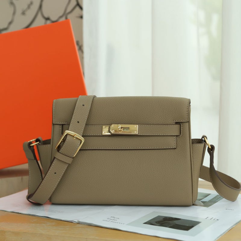 Kelly Messenger Bag Mini Second Generation Top Layer Cowhide Genuine Leather Women'S Bag Women'S Trendy Ins Fashionable One-Shoulder Crossbody Bag - Image 1