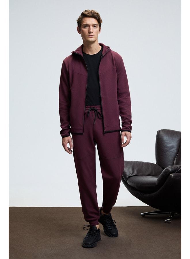 GRIMELANGE GELIDO Men's Elastic Waist Cuffed Leg Corded Karyoka Sewn Printed Maroon Sweatpants. - Image 3
